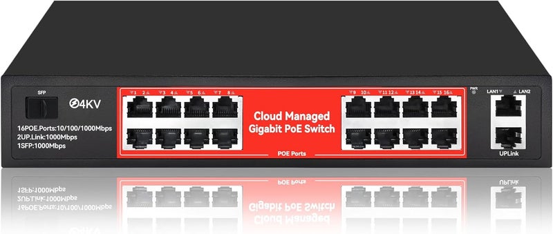 STEAMEMO 16 Port Gigabit PoE Switch, Smart Managed Gigabit Ethernet Switch, 16 PoE+ Ports@240W, Plug and Play, Vlan, Fanless, Desktop or Rackmount, Overload Protection w/ Port - Image 1